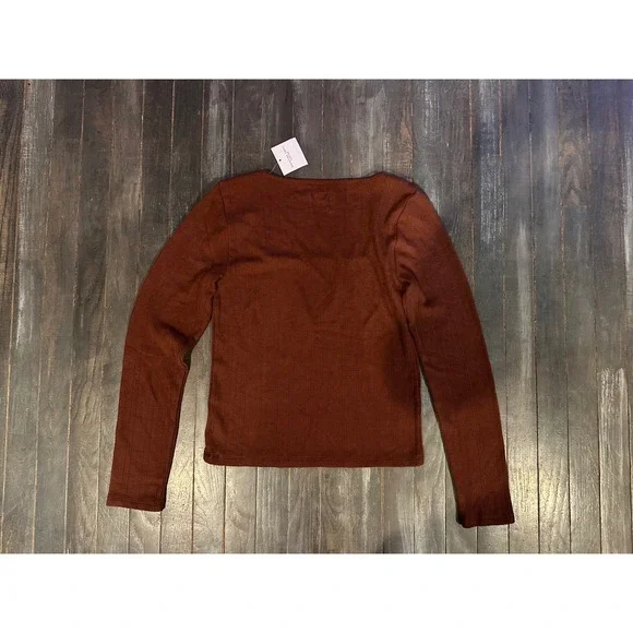 American Eagle Women Ribbed Long Sleeve Square Neck Top NWT Size L - Picture 4 of 4